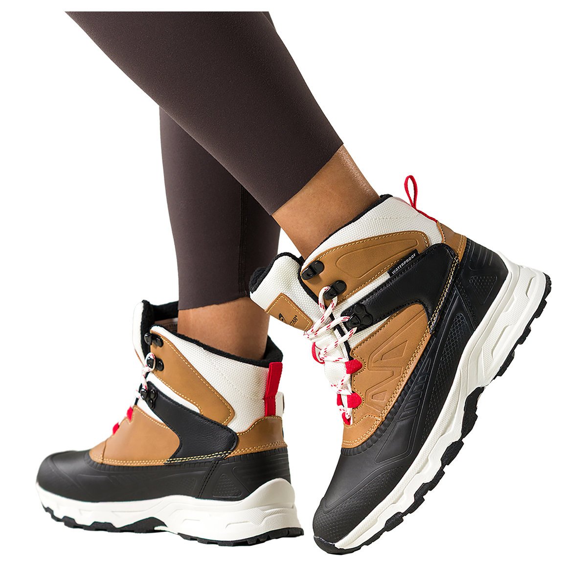 Czarne buty sportowe trekkingowe damskie wodoodporne na bieżnikowanej podeszwie sznurowane białe i camelowe wstawki Casu 7688-7D-40