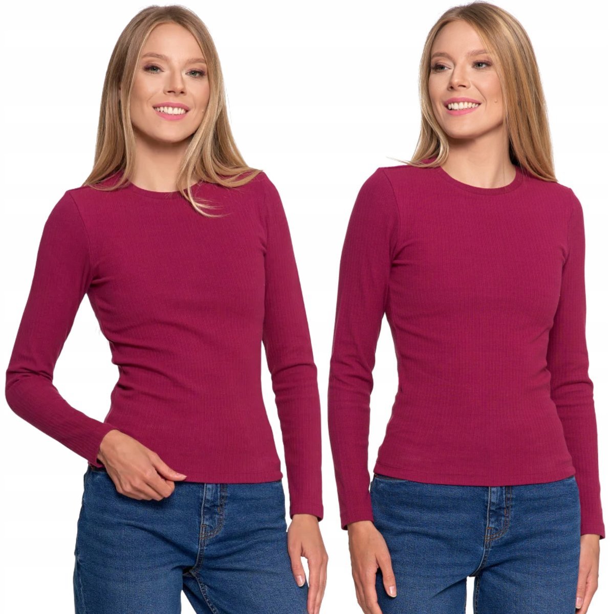 Bluzka Damska Prążkowana Z Długim Rękawem Bawełniana Klasyczna Moraj M Pink