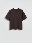 Koszulki i topy damskie - Reserved - Bawełniany t-shirt oversize - brązowy - miniaturka - grafika 1