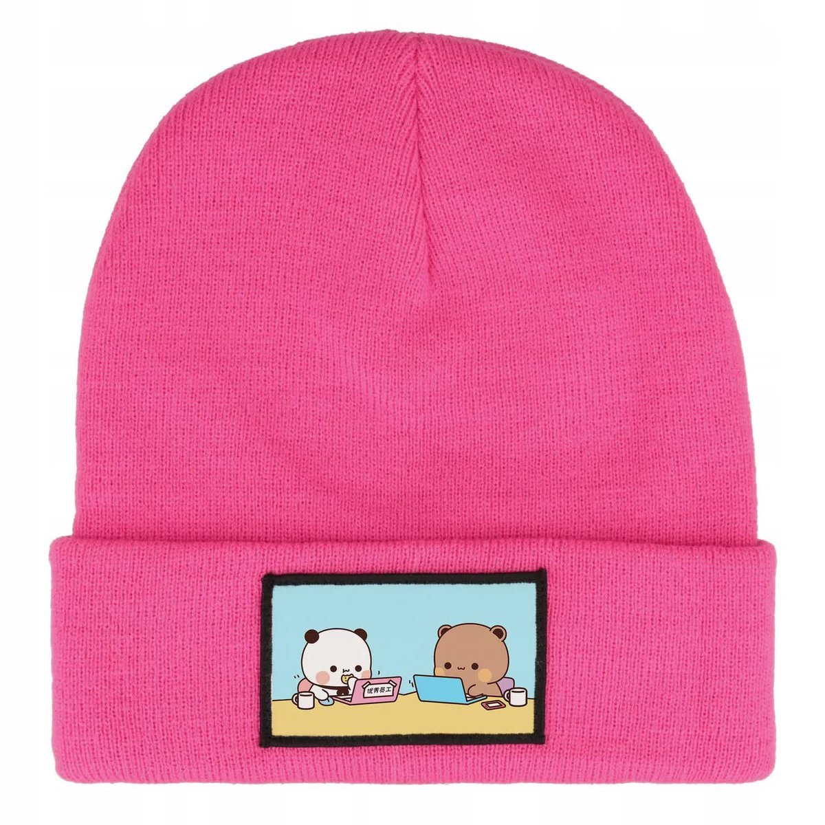 CZAPKA ZIMOWA CIEPŁA RÓŻOWA DZIECIĘCA Z MOTYWEM DUDU I BUBU MIX WZORÓW