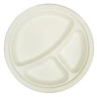 Naczynia i sztućce jednorazowe - Talerz trójdzielny biodegradowalny z trzciny cukrowej 23 cm 6 sztuk - miniaturka - grafika 1