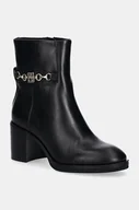 Botki damskie - Tommy Hilfiger botki skórzane TH CHAIN LEATHER MID HEEL BOOTIE damskie kolor czarny na słupku FW0FW08183 - miniaturka - grafika 1
