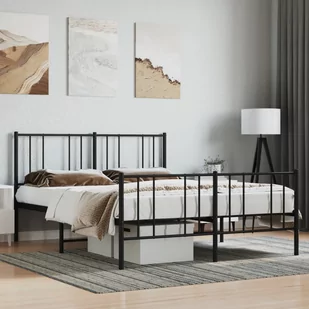 Metalowa rama łóżka z wezgłowiem i zanóżkiem, czarna, 140x200cm Lumarko! - Łóżka - miniaturka - grafika 1