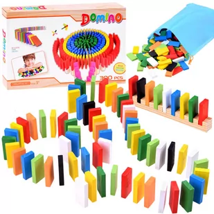 Drewniane kolorowe DOMINO klocki 300 ele ZA3861 - Zabawy w naśladowanie dorosłych - miniaturka - grafika 1
