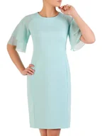 Sukienki - Miętowa sukienka wizytowa, kreacja z ozdobnymi rękawami 29851 - ModBiS - miniaturka - grafika 1