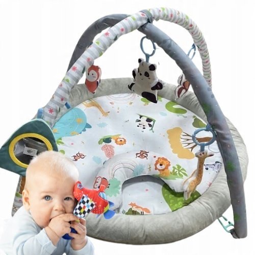 Mata Edukacyjna Dla Niemowląt Interaktywna Duża Zwierzątka Szara