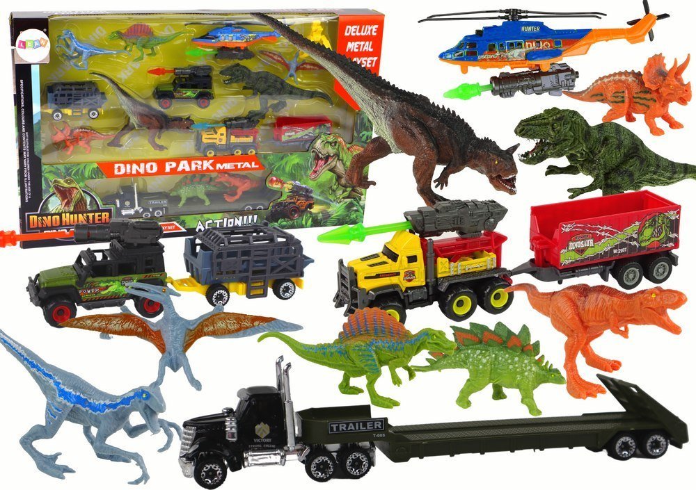 LeanToys Zestaw Pojazdów Duży Helikopter Dinozaury 8 Szt.