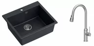 Zlewozmywaki z baterią - Quadron Zlewozmywak granitowy 57x50x22 cm MORGAN 110 BLACK DIAMOND + bateria JESSICA Q LINE stal szczotkowana - miniaturka - grafika 1