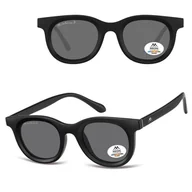 Okulary korekcyjne, oprawki, szkła - Czarne owalne okulary przeciwsłoneczne z polaryzacją MP61 - miniaturka - grafika 1