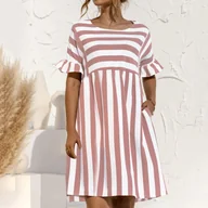 Sukienki - Sukienka w paski - Różowy - miniaturka - grafika 1