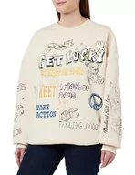 Bluzy damskie - Koton Damska bluza z długim rękawem z okrągłym dekoltem, graffiti, z nadrukiem, oversized, beżowy (057), S - miniaturka - grafika 1