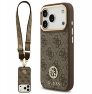 Etui i futerały do telefonów - Etui Guess 4G Strass Logo & Big Strap Metal Buttons MagSafe do iPhone 17 Pro brązowy - miniaturka - grafika 1