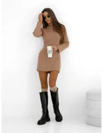 Sukienki - Sweterkowa mini sukienka NOVALIA - karmelowa - miniaturka - grafika 1