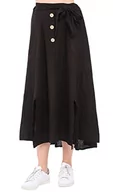 Apaszki i szaliki damskie - Bonateks Women Skirt 100% Len Made in Italy, długa spódnica z guzikami z paskiem na szalik, czarna, rozmiar: L, czarny, L - miniaturka - grafika 1