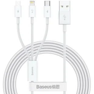 Kabel szybkiego ładowania  Baseus Superior Data USB do M+L+C 3.5A 0.5M(White) - Kable - miniaturka - grafika 1