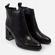 Botki damskie - Czarne botki CAMBELL 24-53310BK damskie klocek skóra eleganckie r.39 - miniaturka - grafika 1