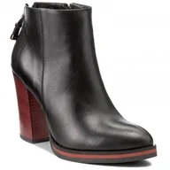 Botki damskie - CZARNE BOTKI NA OBCASIE CARINII B4089 CZERWONY OBCAS SŁUPEK SKÓRZANE R.36 - miniaturka - grafika 1