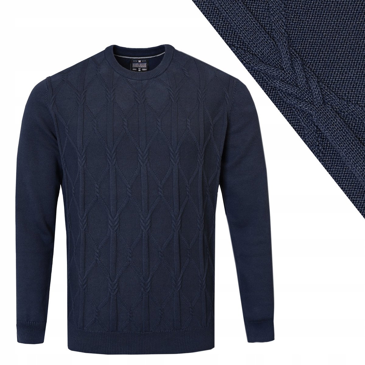Elegancki SWETER Męski z Warkoczem GRANATOWY Bawełniany M Pako Jeans