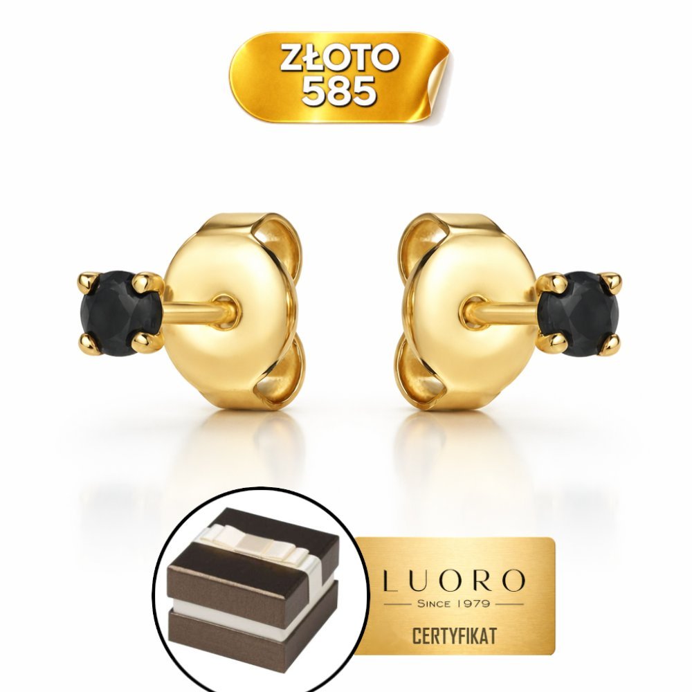 KOLCZYKI ZŁOTE 585 14K KWADRAT Z CZARNĄ CYRKONIĄ SZTYFT 2 CM ELEGANCKIE
