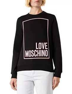 Bluzy damskie - Love Moschino Damska bluza z długim rękawem, krój slim fit, okrągły dekolt, czarny, 48 - grafika 1