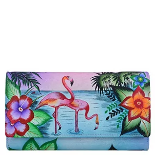 Portfele - Anna by Anuschka Women's Genuine Leather Three Fold Organizer Wallet, ręcznie malowany, oryginalny Artwork, Tropikalne flamingi. - jeden rozmiar - grafika 1