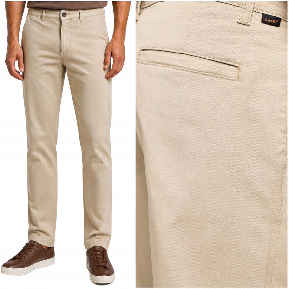 Lee REGULAR CHINO Stone bawełniane spodnie materiałowe chinosy W34 L32