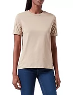 Koszulki i topy damskie - PIECES Damska koszulka PCRIA SS FOLD UP SOLID Tee NOOS BC T-Shirt, Silver Mink, L - miniaturka - grafika 1