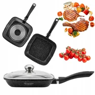Patelnie - Patelnia grillowa z pokrywką 24 cm kwadratowa powłoka czarny marmur - miniaturka - grafika 1