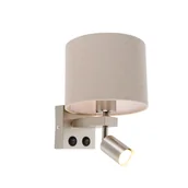 Lampy ścienne - QAZQA Stalowy kinkiet z lampką do czytania i kloszem 18 cm jasnobrązowy - Brescia - miniaturka - grafika 1