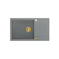 Zlewozmywaki - QUADRON Zlewozmywak EVAN 136 XL szary, elementy złote, k.pneum. HCQE58650U5_PVDG1_P2O0 - miniaturka - grafika 1