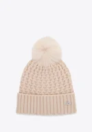 Czapki damskie - Czapka damska o splocie w drobny wzór beżowa - miniaturka - grafika 1