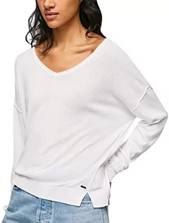 Swetry damskie - Pepe Jeans Damski sweter z dekoltem w serek TRU, biały, XS, biały, XS - grafika 1