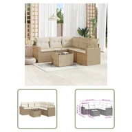 Sofy ogrodowe - The Living Store 6-cz. zestaw mebli ogrodowych z poduszkami - beżowy - polirattan - Sofa Ogrodowa - miniaturka - grafika 1
