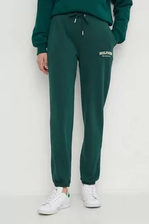 Spodnie damskie - Tommy Hilfiger spodnie dresowe bawełniane kolor zielony z nadrukiem - grafika 1