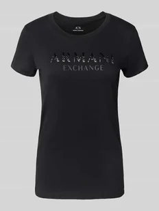 T-shirt z obszyciem ozdobnymi kamieniami i okrągłym dekoltem - Koszulki i topy damskie - miniaturka - grafika 1