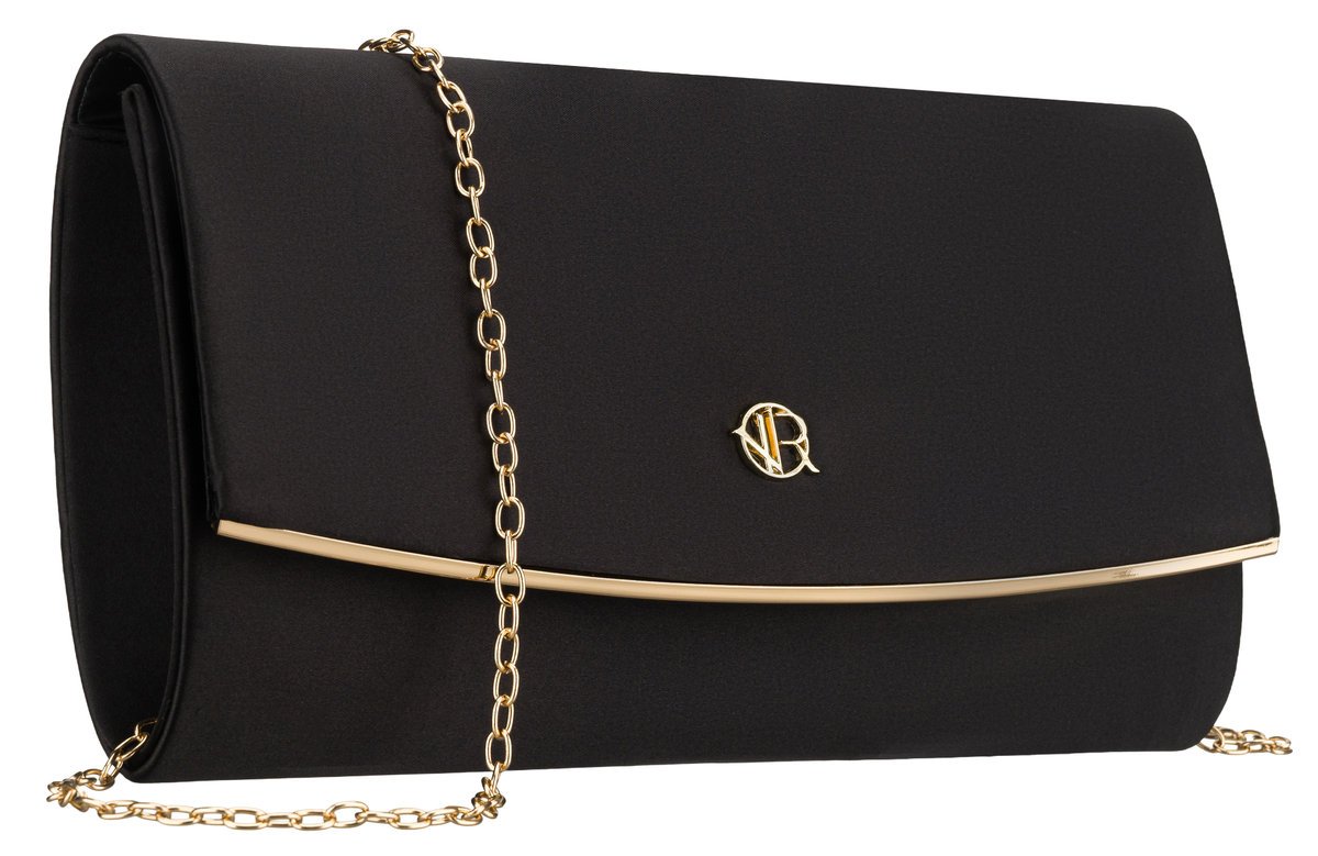 Wizytowa torebka damska ROVICKY elegancka złote okucia łańcuszek wieczorowa mała czarna