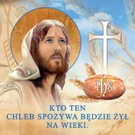 Ikony i obrazy sakralne - Baner na Boże Ciało "Kto ten chleb spożywa.." 150x150cm - miniaturka - grafika 1
