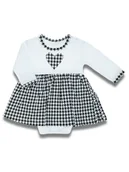 Body dla niemowląt - Niemowlęce sukienko-body na długi rękaw w pepitkę białe Nicol,r.80 - miniaturka - grafika 1