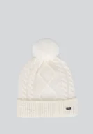 Czapki damskie - Damska czapka z pomponem i kokardami kremowa - miniaturka - grafika 1