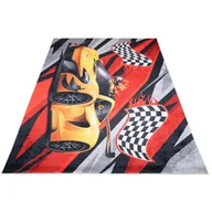 Dywany dla dzieci - Czerwony dywan dziecięcy z żółtą wyścigówką T0-K14 - miniaturka - grafika 1