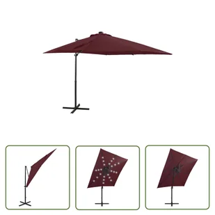 The Living Store Parasol wiszący z LED i słupkiem - bordowy - 250 cm - Parasol Wiszący - Parasole ogrodowe - miniaturka - grafika 1