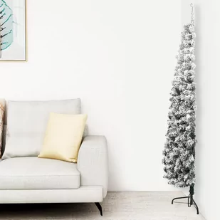 vidaXL Smukła choinka połówka, sztuczna, ośnieżona, 240 cm - Choinki - miniaturka - grafika 1