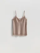 Koszulki i topy damskie - Reserved - Top z koronkowym zdobieniem - brązowy - miniaturka - grafika 1