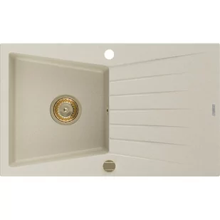 Mexen Cesar zlewozmywak granitowy 1-komorowy z ociekaczem 775 x 470 mm, beżowy, syfon złoty - Zlewozmywaki - miniaturka - grafika 1