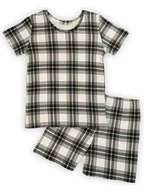 Bluzki damskie - Dziecięcy komplet bluzka z krótkim rękawem + spodenki w kratkę beżowo-czarną Nicol,r.116 - miniaturka - grafika 1