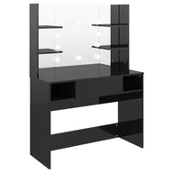 Toaletki - shumee Stolik do makijażu z LED 100x40x135 cm MDF lśniący czarny - miniaturka - grafika 1