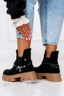 Botki damskie - Czarne botki z ozdobą damskie na platformie z gumkami po bokach Casu G22WX23-B-38 - miniaturka - grafika 1