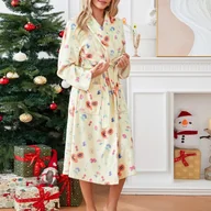 Szlafroki damskie - Ciepły szlafrok damskie z motywem owoców - Żółty - miniaturka - grafika 1