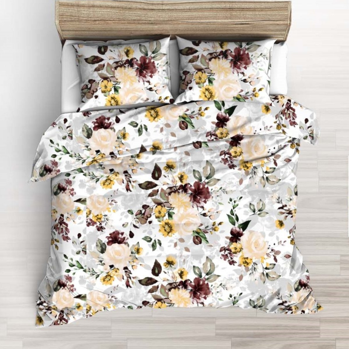 Pościel Bawełniana 160x200 Wielkie Kwiaty Kremowe Na Bieli