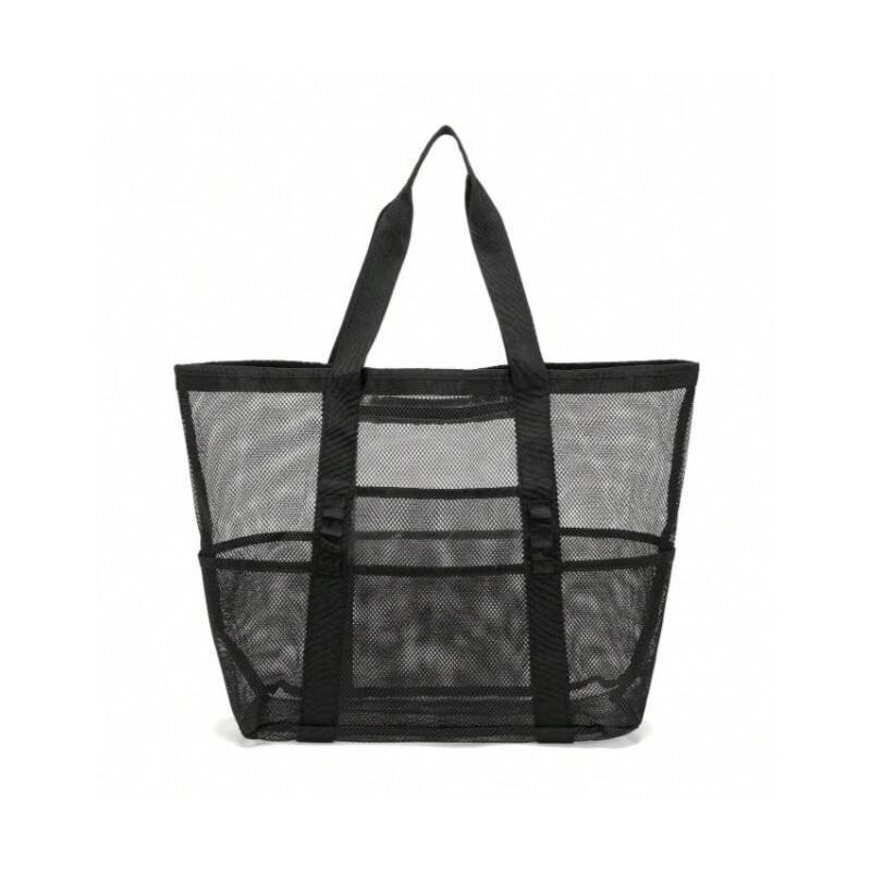 Torba plażowa minimalistyczna siateczkowa czarna 43x39x20cm TP12